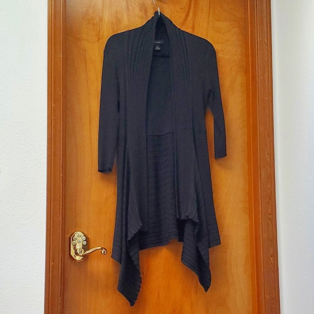 White House/Black Market Black Flyaway Cardigan Duster Sweater - Medium